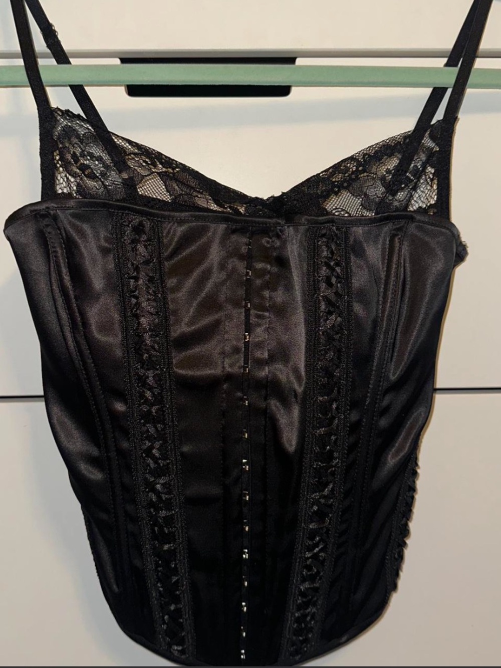 I.AM.GIA Black Satin Lace-Trim Corset Cami